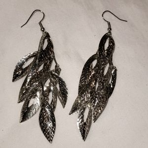 3.5" Silver toned, multi-leaf, dangle earrings